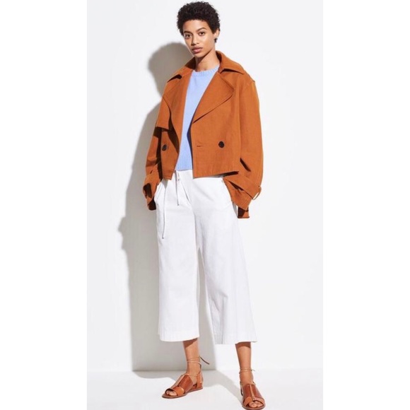 VINCE • Dark Sienna Cropped Linen-Cotton Jacket - Picture 3 of 16